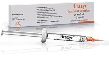 FIRAZYR® 30 mg sample packaging, plus prefilled, single-use syringe.